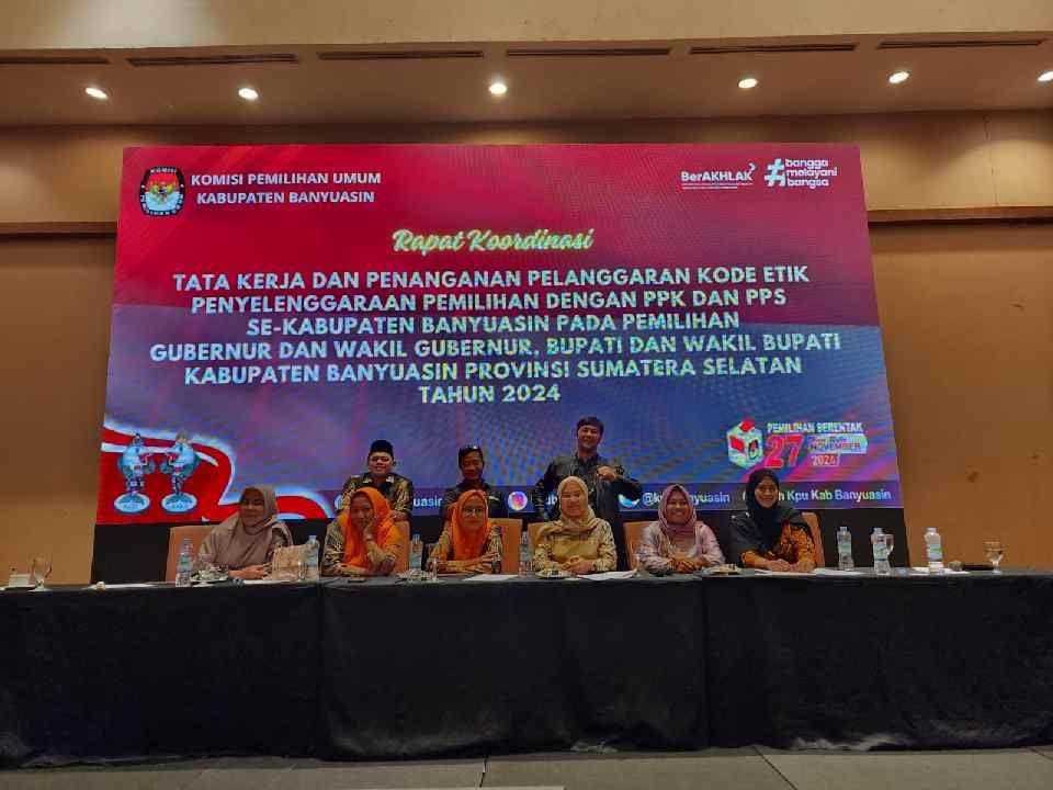 KPU Banyuasin Rakor Tata Kerja dan Penanganan Pelanggaran Kode Etik Penyelenggara.