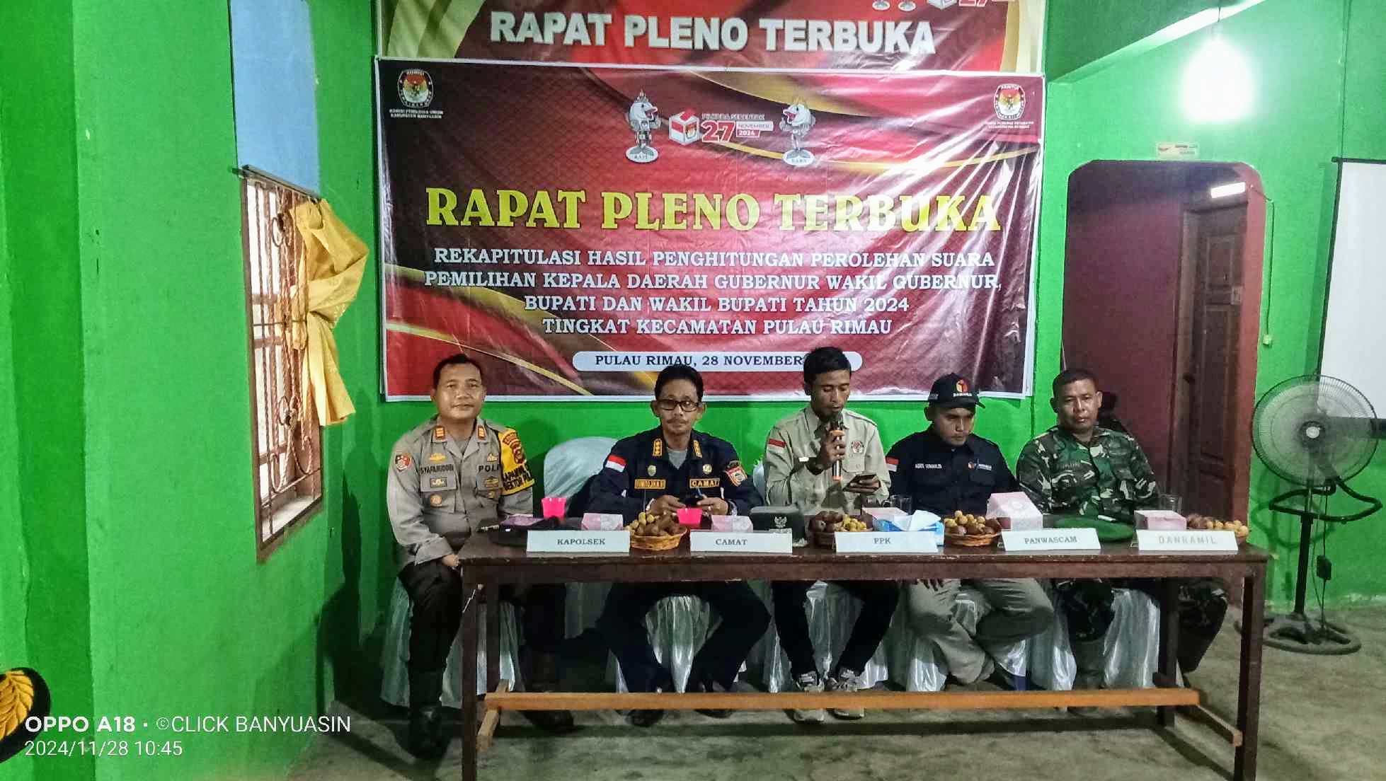 PPK Pulau Rimau Menggelar Rapat Pleno Rekapitulasi Hasil Pemungutan Suara Tingkat Kecamatan.