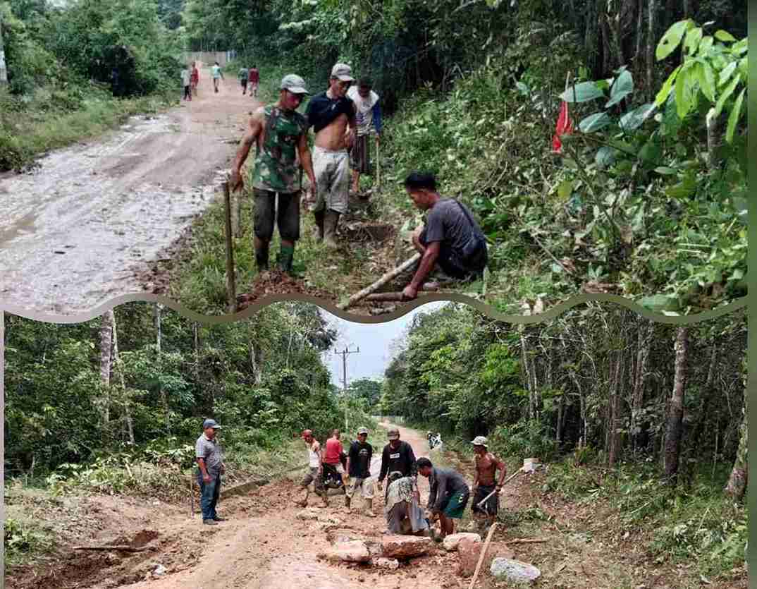 Warga Sukaraja Gotong Royong Perbaiki Jalan Rusak di Beberapa Titik, Kades Solimin Turun Langsung