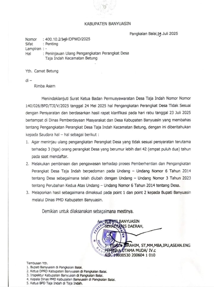 Dugaan Pelanggaran Aturan, Pengangkatan Perangkat Desa di Betung Disorot